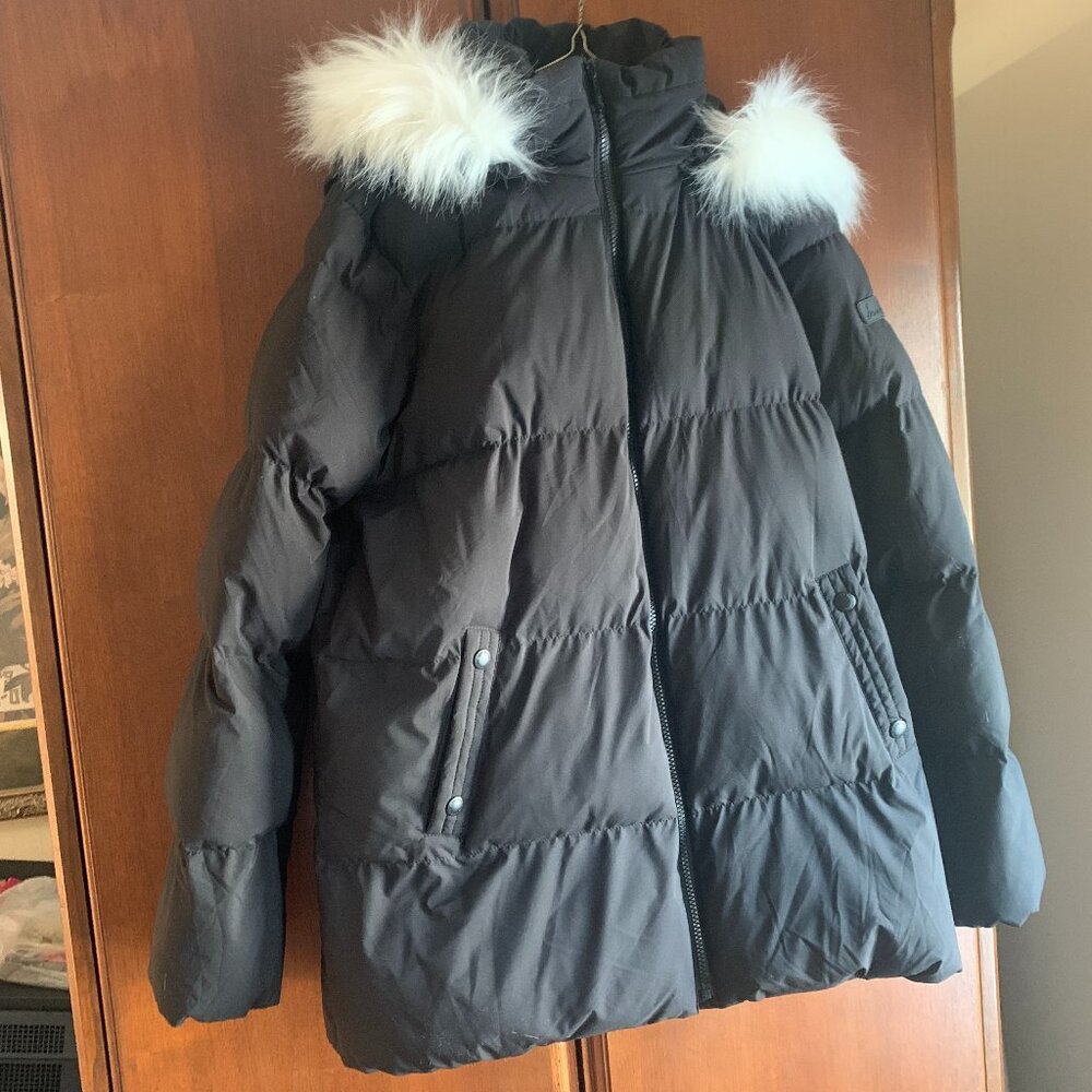 Sam Edelman black puffer jacket with fur lined hood size M - Picture 3 of 10